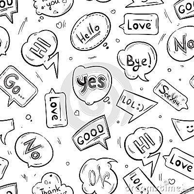 Speech bubbles with internet chat words hand drawn vector seamless pattern Vector Illustration