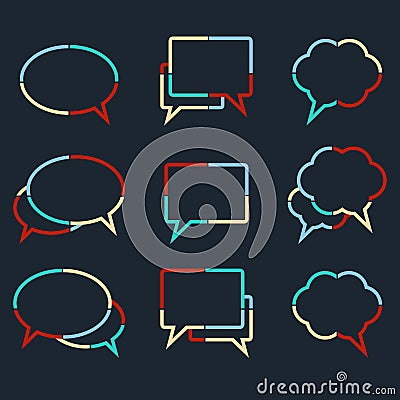 Speech bubbles linear icons of colorful dotted lines Vector Illustration