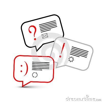 Speech bubbles with sample text and icons, internet dialogue concept Vector Illustration