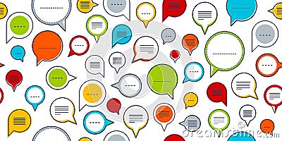 Speech bubbles seamless vector background, endless pattern with dialog signs, talk and discussion theme, social media Vector Illustration