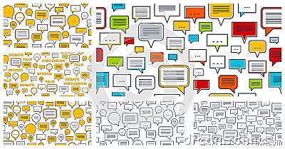 Speech bubbles seamless vector background set, endless pattern with dialog signs, talk and discussion theme, social media Vector Illustration