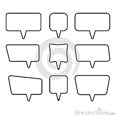 Speech Bubbles Set of Outlined Distorted Rectangle Blank Trendy Shapes, Black Elements on White Background, Vector Flat Vector Illustration