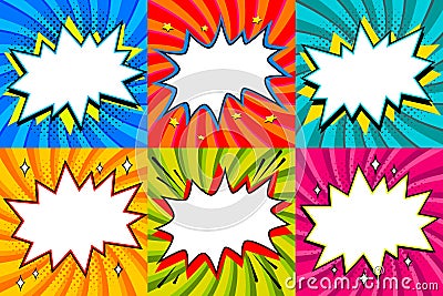 Speech bubbles set. Pop art styled blank speech bubbles template for your design. Clear empty bang comic speech bubbles Vector Illustration