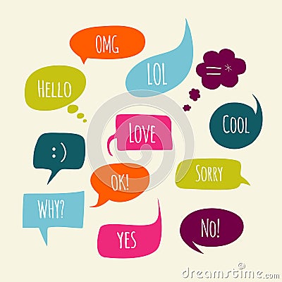 Speech bubbles set with short messages. Vector Illustration