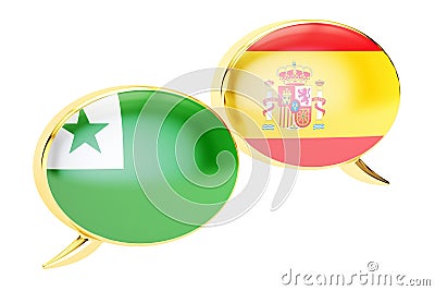 Speech bubbles, Spanish-Esperanto conversation concept. 3D rendering Stock Photo