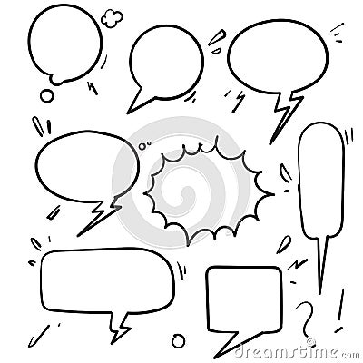 Speech bubbles. Vintage word bubbles, retro bubbly comic shapes. Thinking and speaking clouds with doodle vector set Vector Illustration