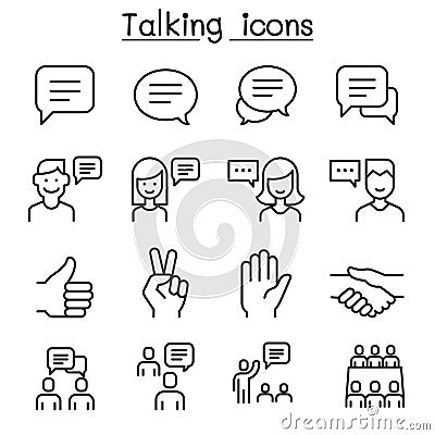Speech, Discussion, Speaking, meeting & Hand Language icon set Vector Illustration