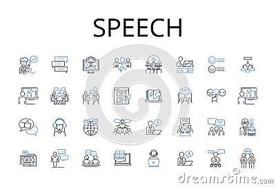 Speech line icons collection. Delivery, Oratory, Discourse, Verbalization, Dialogue, Expression, Conversation vector and Vector Illustration