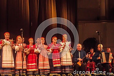 Speech by Russian folk ensemble to play the spoons in the city of Kaluga. Editorial Stock Photo