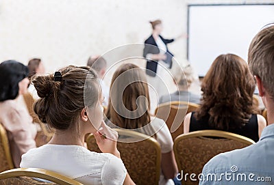 Speech during symposium Stock Photo