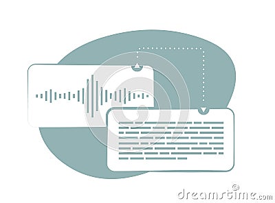 Speech to Text - automatic voice recognition concept. Convert voice to text illustration with process of converting Vector Illustration