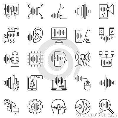 Speech and Voice Recognition outline vector icons set Vector Illustration