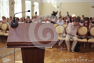 Speeches room with microphone Stock Photo