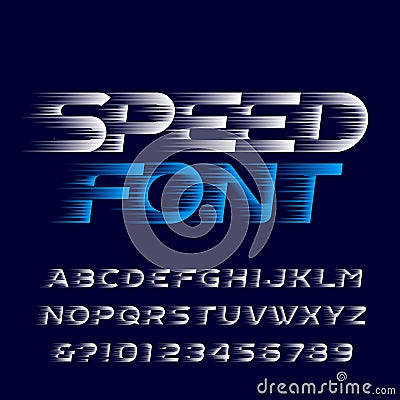 Speed alphabet font. Fast speed effect type letters and numbers. Vector Illustration