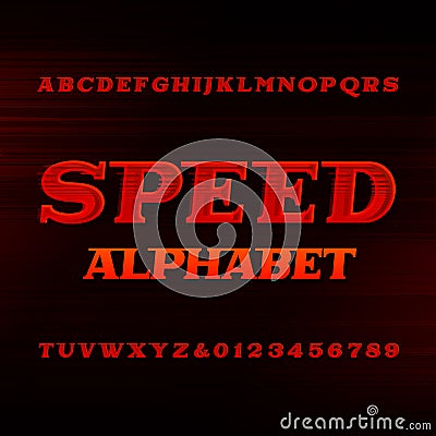 Speed alphabet font. Oblique dynamic letters and numbers. Vector Illustration