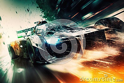 speed auto racing blurred background double exposure Stock Photo