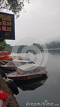 Speed boat in sarangan lake very famous Editorial Stock Photo