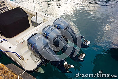 A speed-boat with three engines Editorial Stock Photo