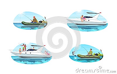 Speed boats for recreation semi flat vector illustration set Vector Illustration