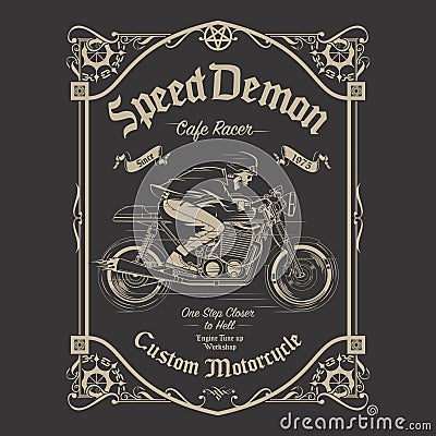 Speed Demon skeleton rider in monochrome Vector Illustration