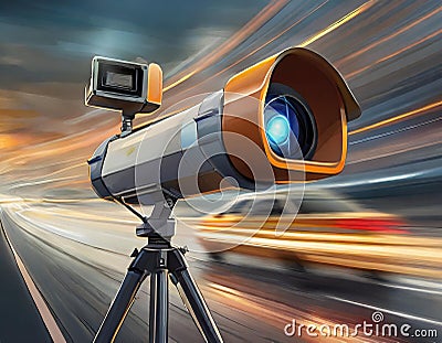 Speed enforcement camera captures speeding car Stock Photo