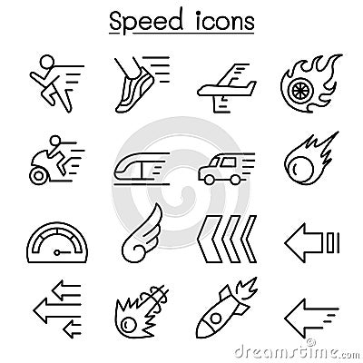 Speed icon set in thin line style Vector Illustration