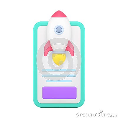 Speed internet smartphone application with rocket fast web site server 3d icon realistic vector Cartoon Illustration