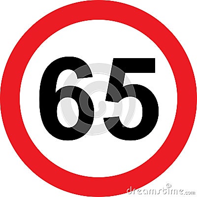 65 speed limitation road sign Stock Photo