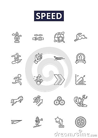 Speed line vector icons and signs. Quick, Speedy, Rapid, Fast, Fleet, Rapidly, Hurry, Expeditious outline vector Vector Illustration