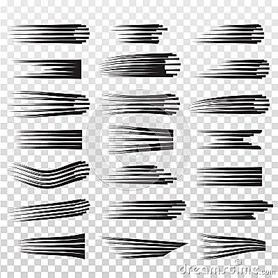 Speed lines set. Motion effect for your design. Black Comic lines on a transparent background. Vector illustration Vector Illustration