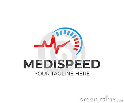 Speed medical logo design. Heartbeat line and speedometer vector design Vector Illustration