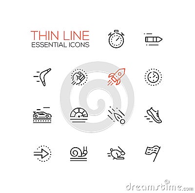 Speed - modern vector single thin line icons set Vector Illustration