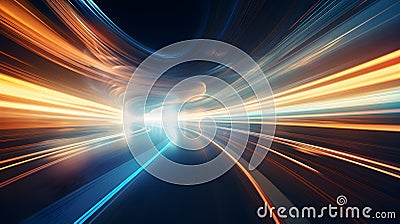Speed motion on the modern highway at night. Generative AI Stock Photo