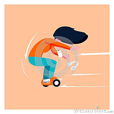 Speed motor racing Scooter, Skateboard Driving Boy Risky Steps, Boy driving foldable Electric scooter illustration concept, a boy Cartoon Illustration