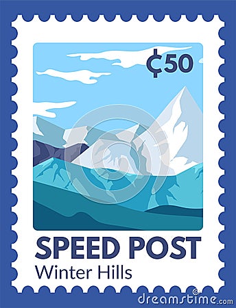 Speed post, winter hills, mountains postmarks Vector Illustration