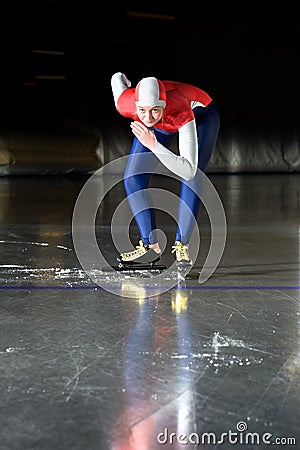 Speed skater at the starting line Stock Photo