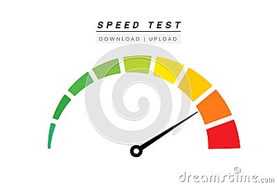 Speed test internet measure. Speedometer icon fast upload download rating. Quick level tachometer accelerate Vector Illustration