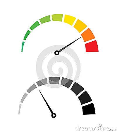 Speed test internet measure. Speedometer icon fast upload download rating. Quick level tachometer accelerate Vector Illustration