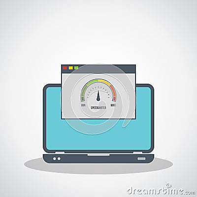 Speed test on laptop. Speedometer Internet Speed . Website speed loading time. EPS10 Vector illustration. All elements are in sepa Vector Illustration
