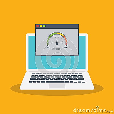 Speed test on laptop. Speedometer Internet Speed . Website speed loading time. EPS10 Vector illustration. All elements are in sepa Vector Illustration