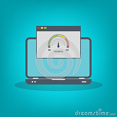 Speed test on laptop. Speedometer Internet Speed . Website speed loading time. EPS10 Vector illustration. All elements are in sepa Vector Illustration