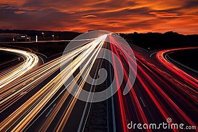 Speed Traffic - light trails on motorway highway at night Stock Photo