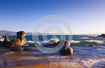 Speedboat Beach Lake Tahoe Stock Photo