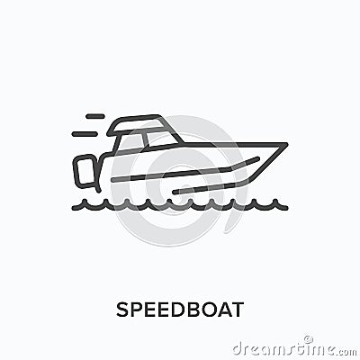 Speedboat flat line icon. Vector outline illustration of speed boat, water transportation. Motorboat thin linear Vector Illustration