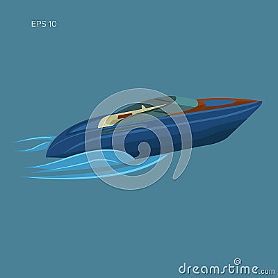 Speedboat isolated illustration. Luxury boat vector flat design. Streamline Vector Illustration