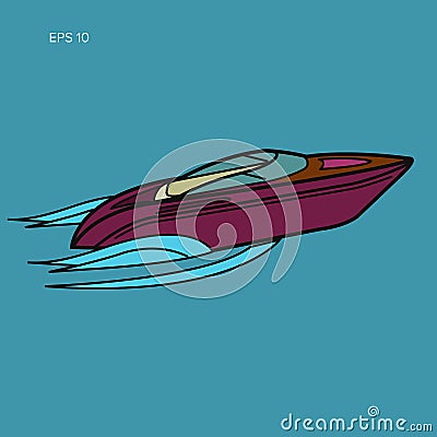 Speedboat isolated illustration. Luxury boat vector flat design. Streamline Vector Illustration