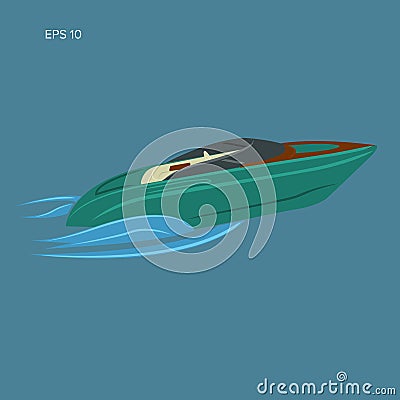 Speedboat isolated illustration. Luxury boat vector. Streamline Vector Illustration