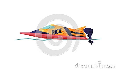 Speedboat, Sailboat, Power Boat with Outboard Motor, Modern Nautical Motorized Transport Vector Illustration Vector Illustration