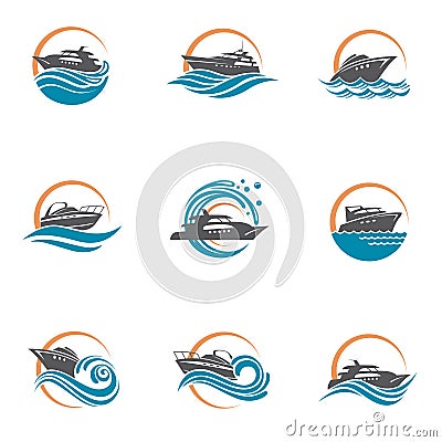 Speedboat and yacht icons Vector Illustration