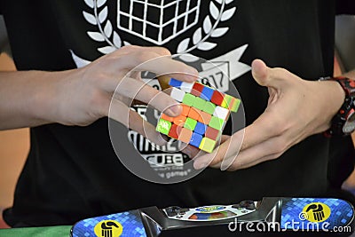 Speedcubing competition in the city of Madrid, in Spain Editorial Stock Photo